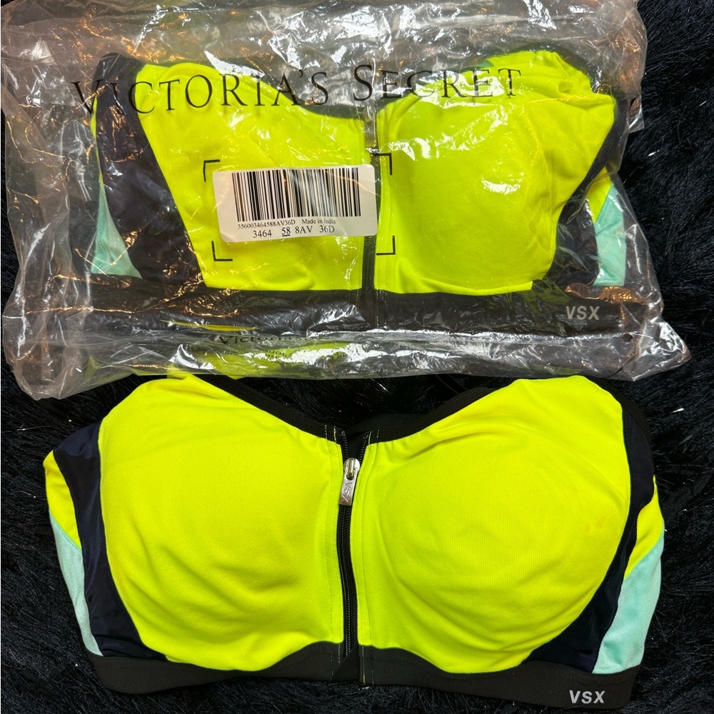 Victoria’s Secret knockout front close sports bras. Size 36D. Neon yellow.